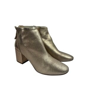 Gold Metallic Boots Cecelia Nolton Leather Maximalist Ankle Block Heel Size 7B